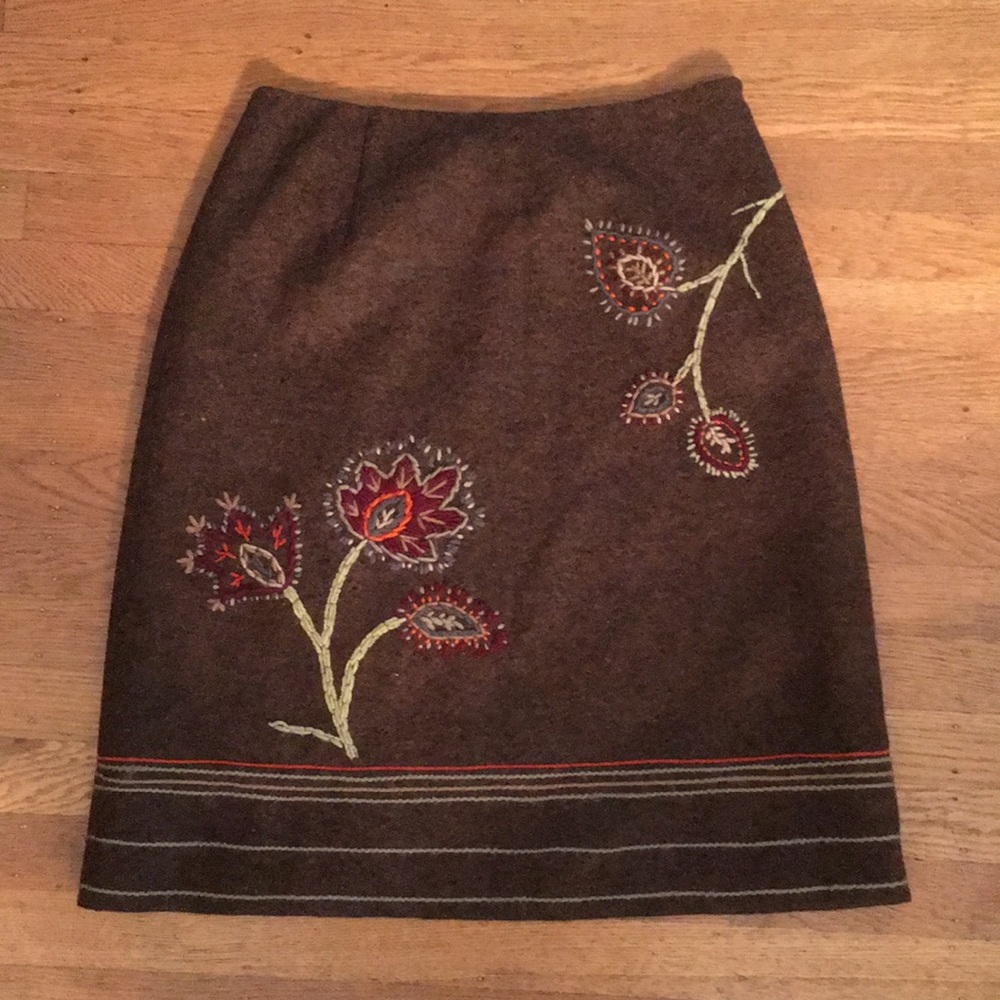 Garnet Hill Wool Skirt Hand Embroidery